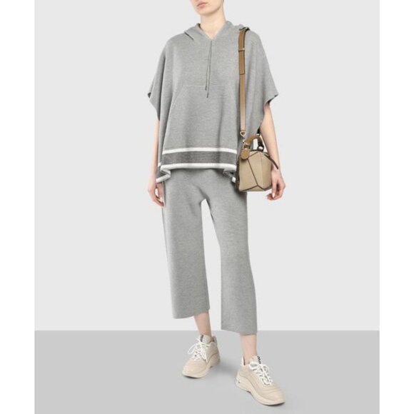Fabiana Filippi Lurex Stripe Knit Poncho Hoodie Grey Size Small - Picture 2 of 7